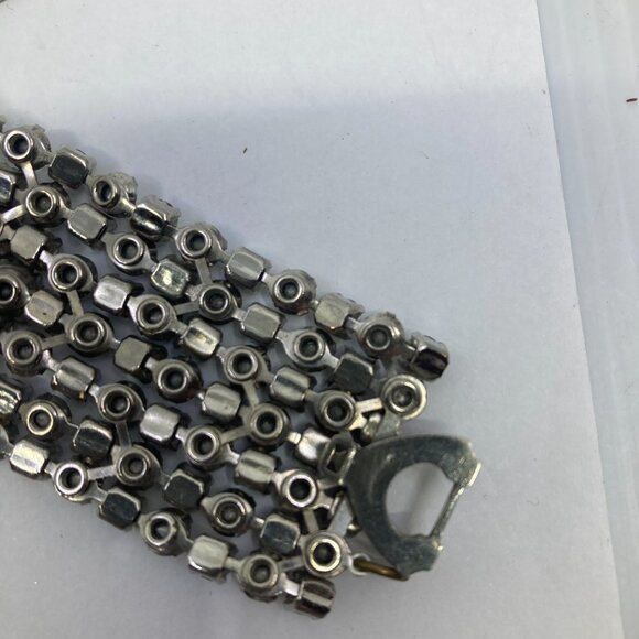 Vtg 1950 TRIAD ? blue borealis crystal rhinestone chunky bracelet - Picture 3 of 4